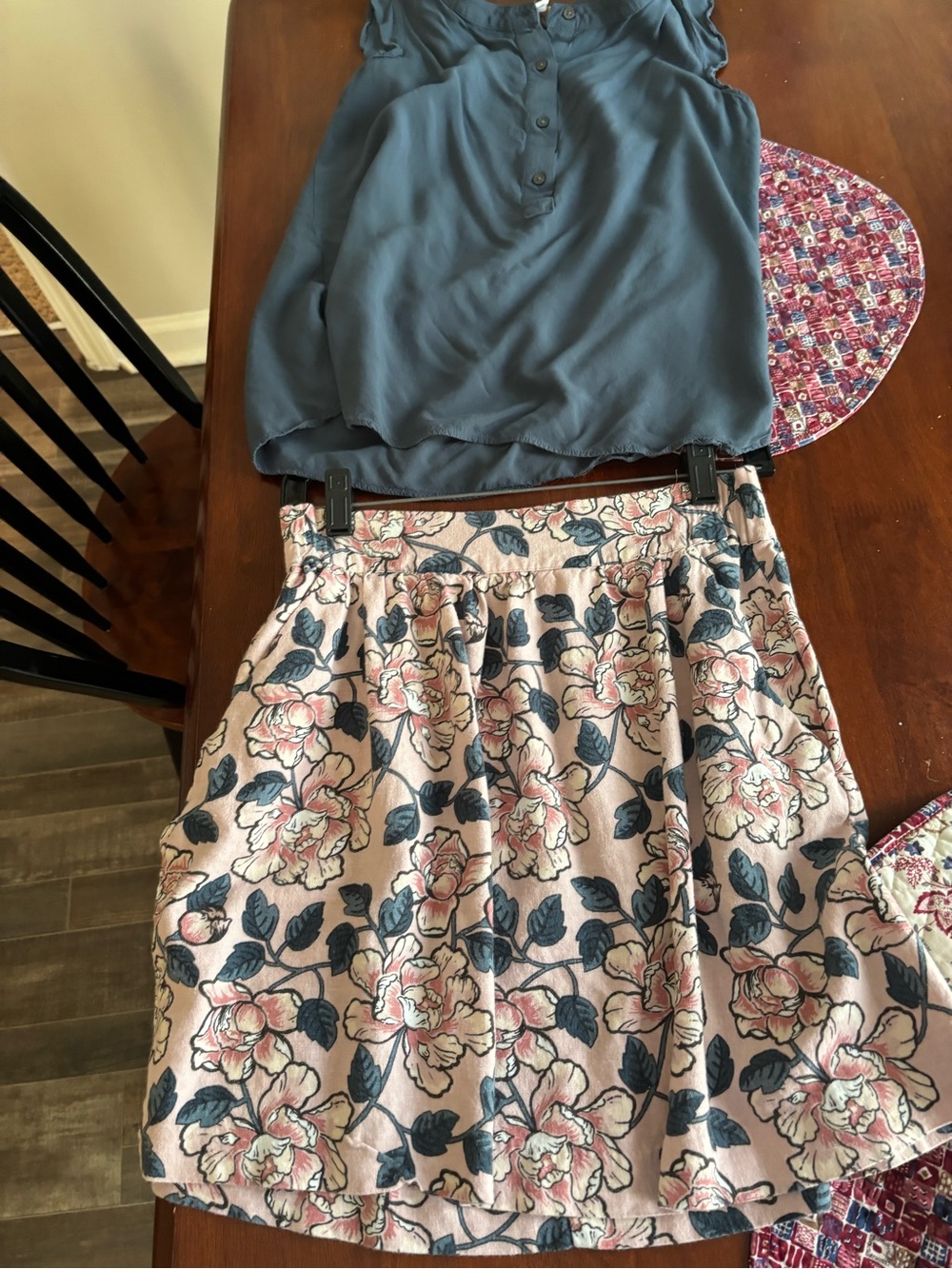LOFT Pink Floral skirt with matching blouse